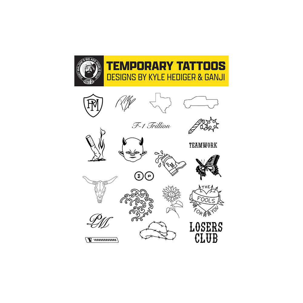 Post Malone Big Ass Stadium Temporary Tattoos